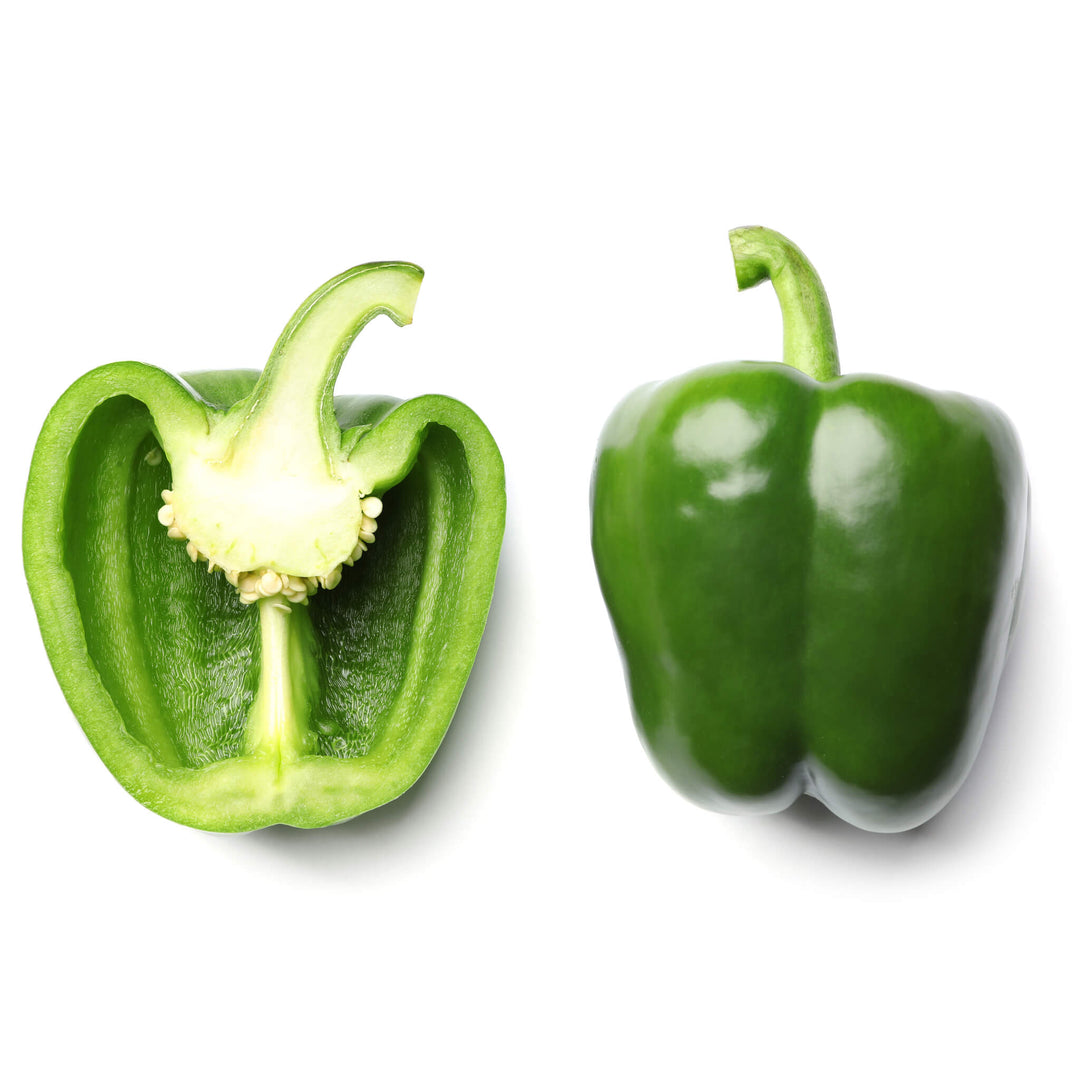 Grüner Paprika, Gemüse, aufgeschnitten, Aquaponik, Hochbeet oder Garten
