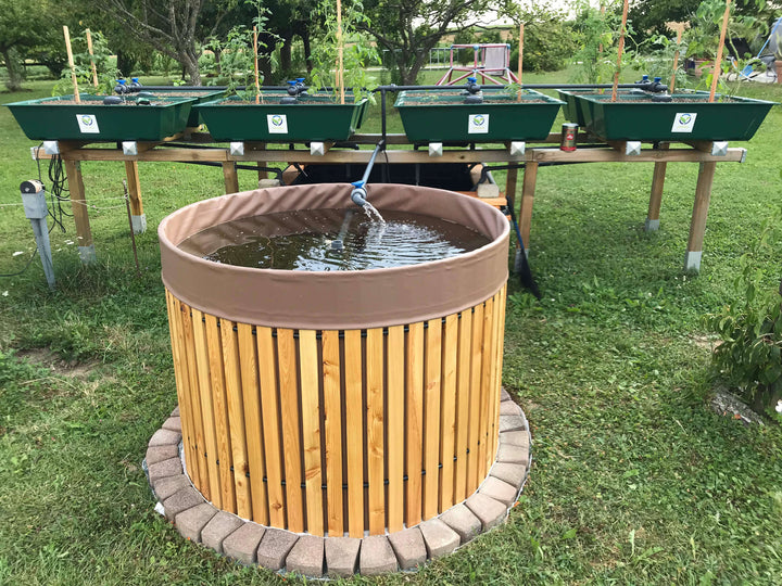 OFERA Aquaponik Fish Tank Rundbecken 1000l mit Aquaponik Anlage, Lärchenholz