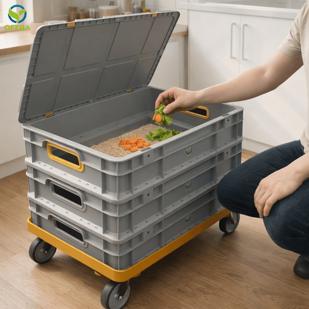 OFERA Mehlwurm Farm in der Küche, Biomüll und Küchenabfälle werden verfüttert